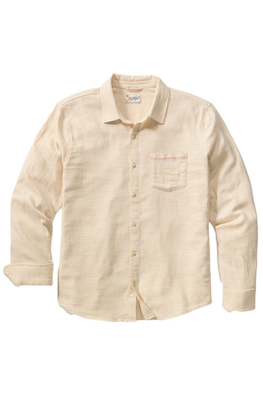 marine layer classic selvage stretch ls shirt oat flatlay