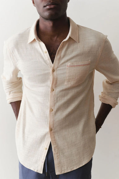 marine layer classic selvage stretch ls shirt oat front