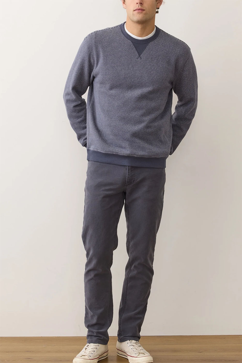 marine layer cloud 9 fleece navy mini stripe