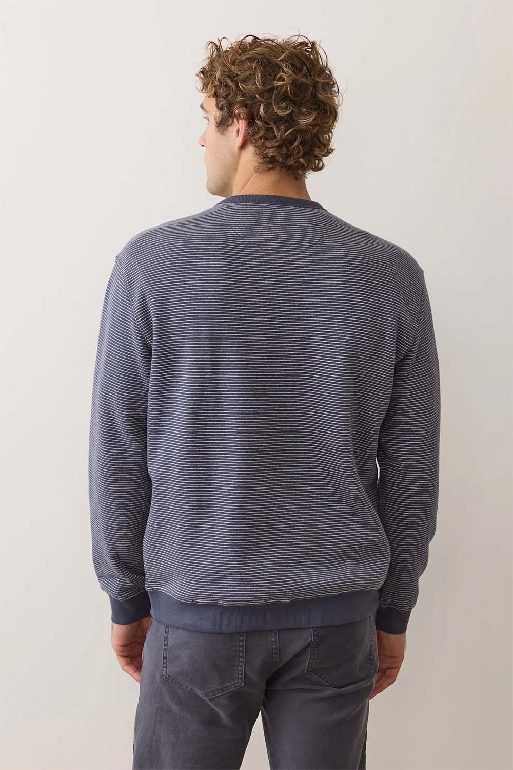marine layer cloud 9 fleece navy mini stripe back