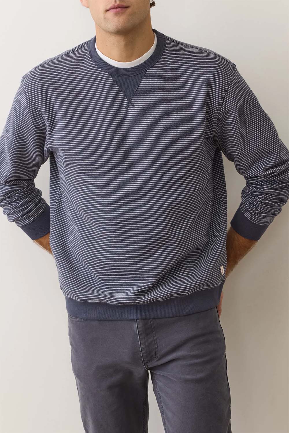 marine layer cloud 9 fleece navy mini stripe front