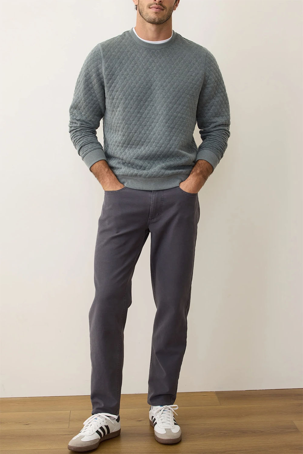 marine layer corbet quilted crewneck dusty pine