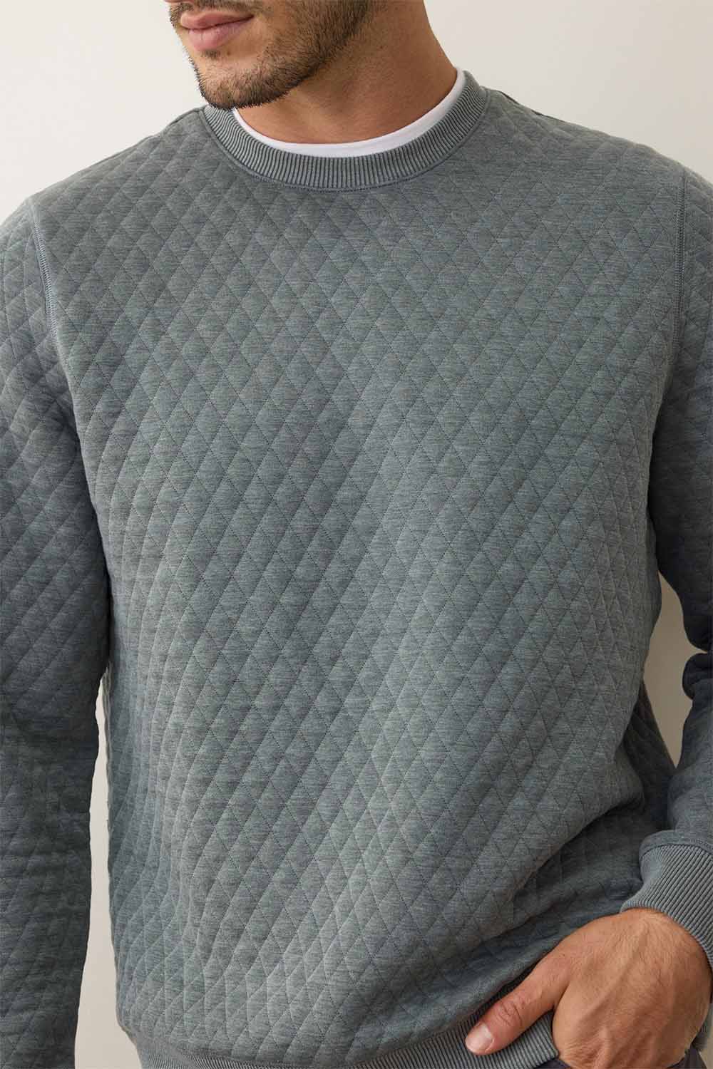 marine layer corbet quilted crewneck dusty pine detail
