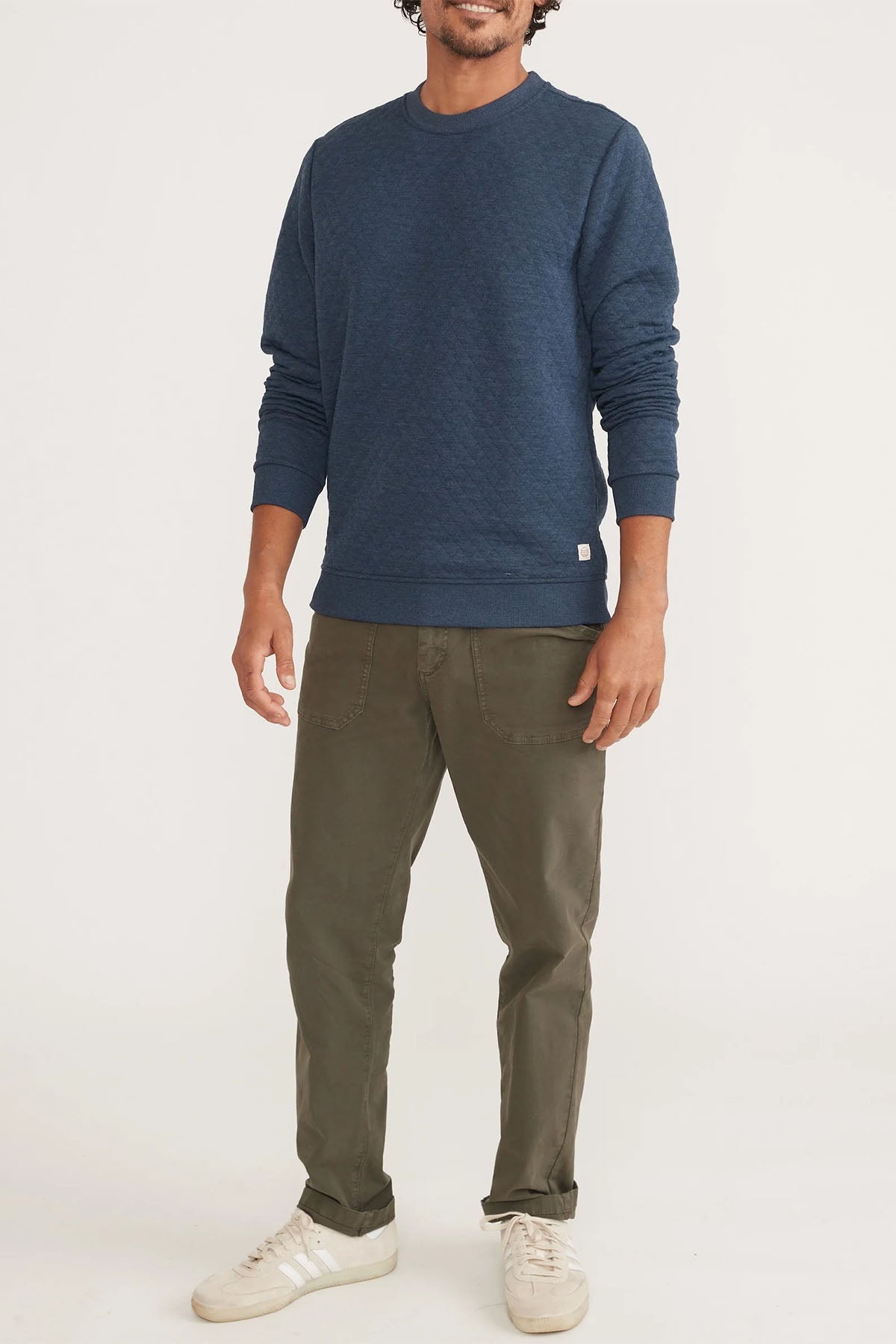marine layer corbet quilted crewneck navy heather