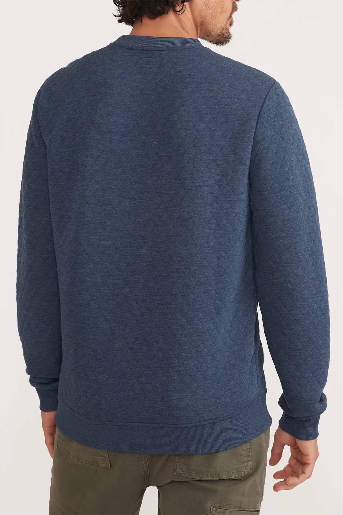 marine layer corbet quilted crewneck navy heather back