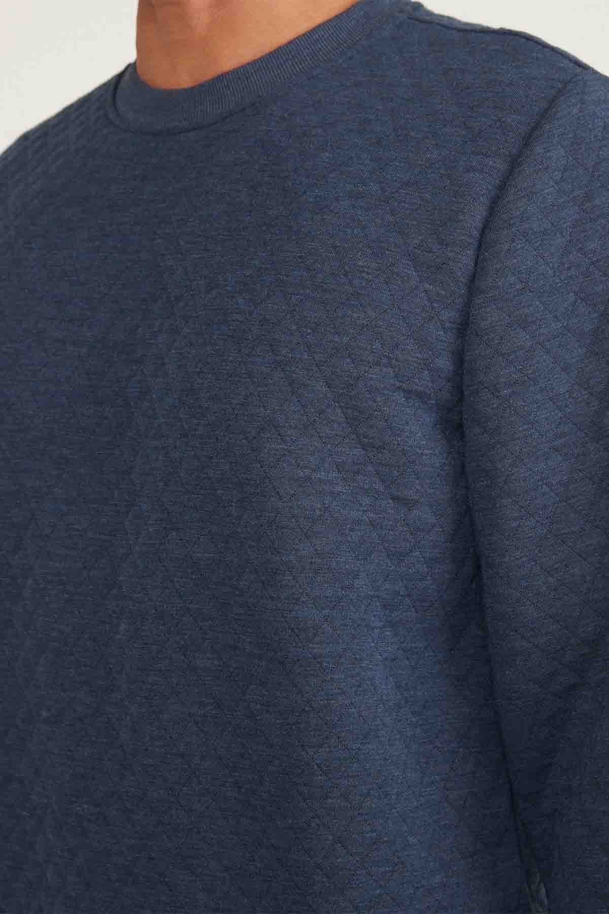 marine layer corbet quilted crewneck navy heather detail