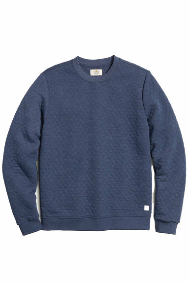 marine layer corbet quilted crewneck navy heather flatlay