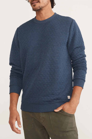 marine layer corbet quilted crewneck navy heather front