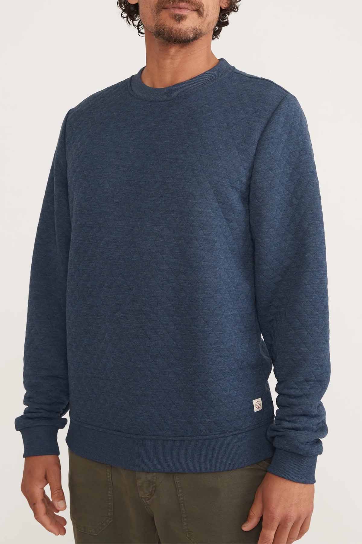 marine layer corbet quilted crewneck navy heather profile