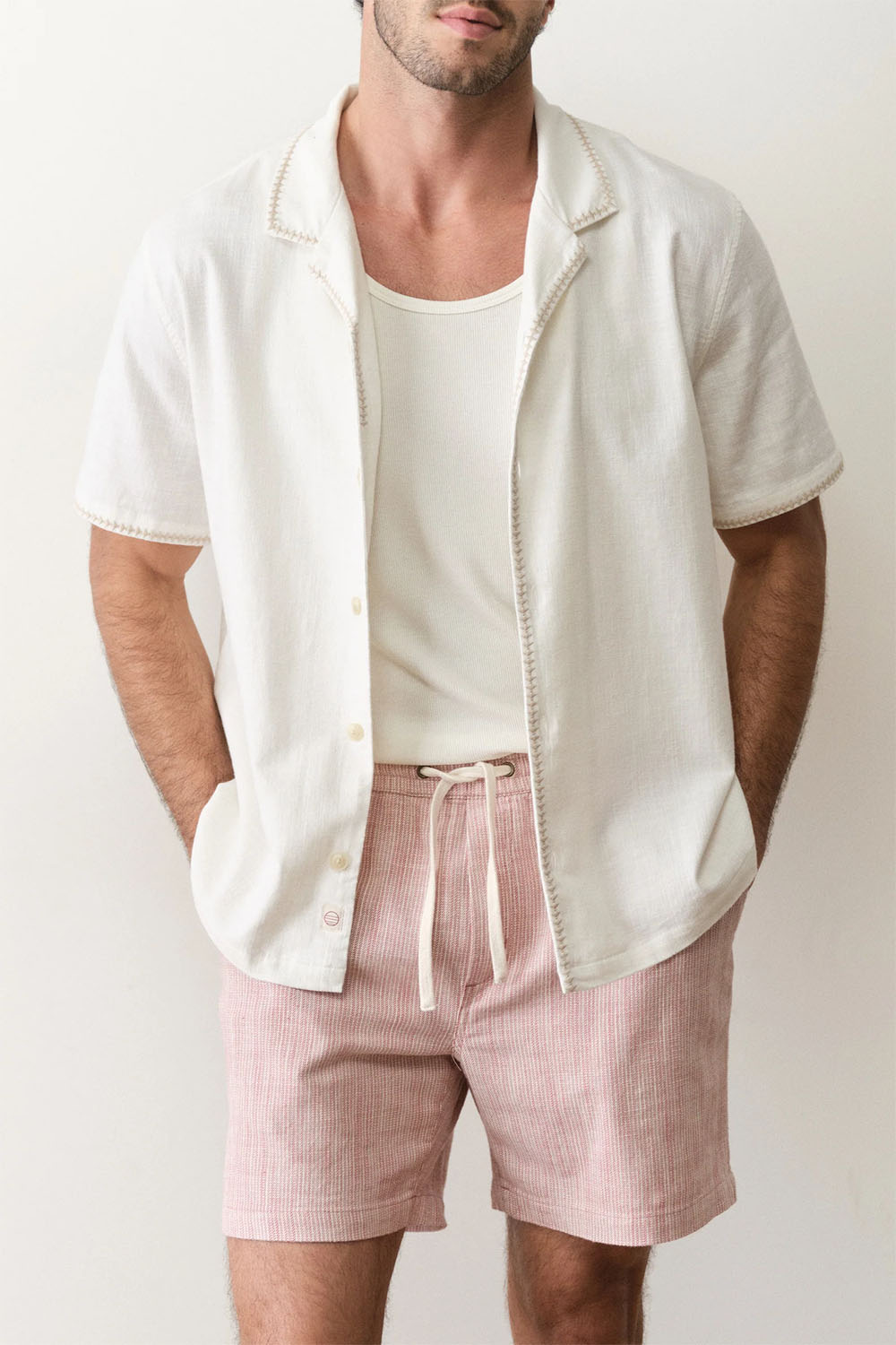 marine layer embroidered resort shirt white front