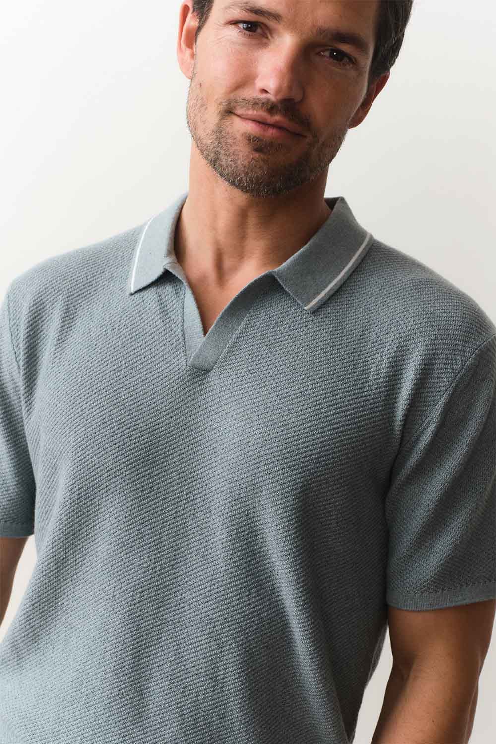 marine layer greyson sweater polo slate detail