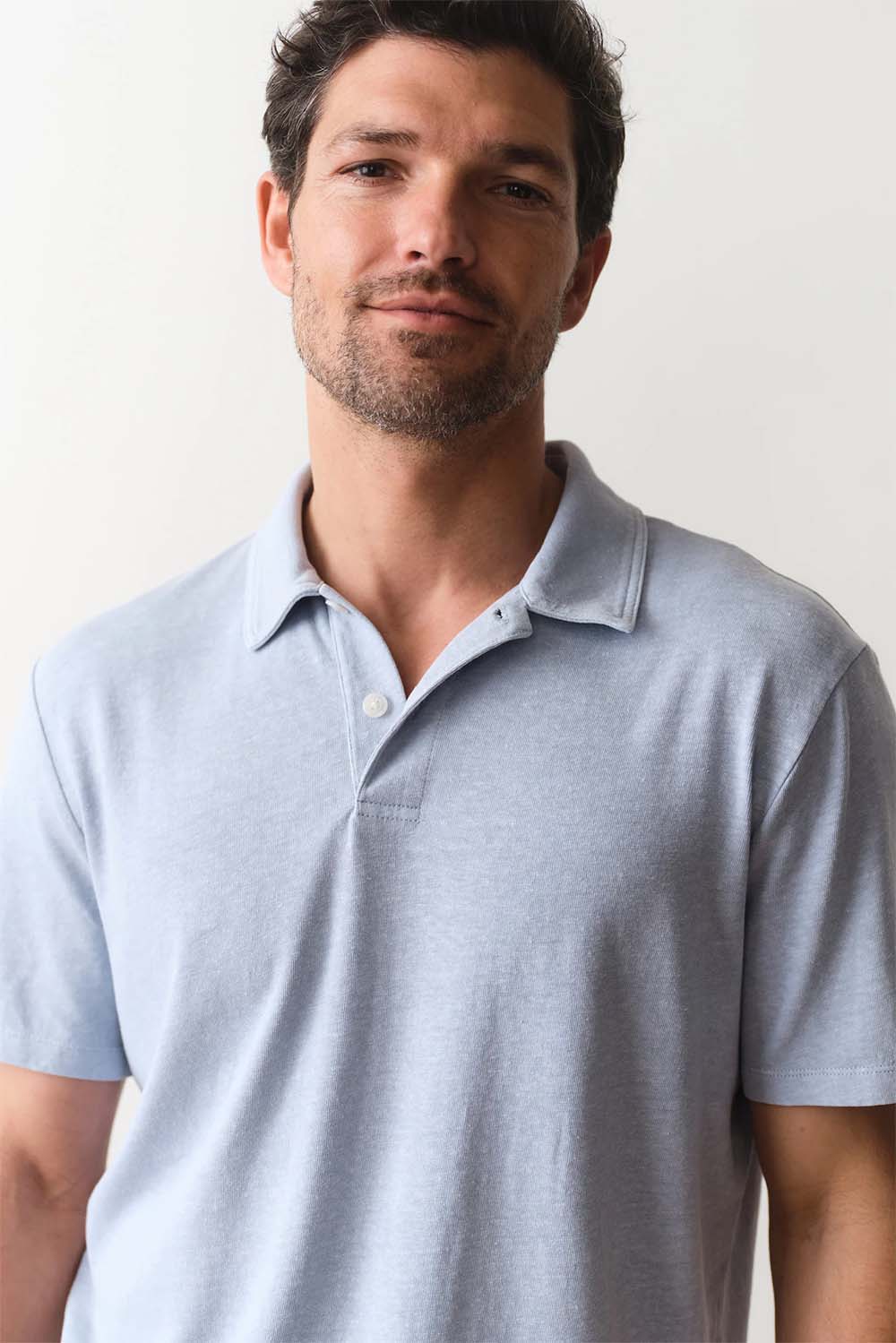 marine layer hemp resort polo soft chambray detail