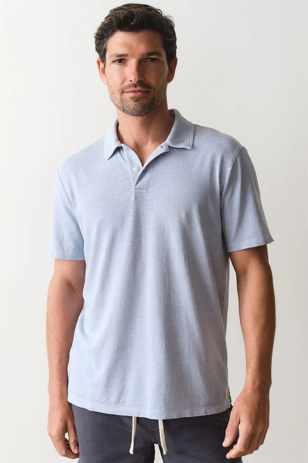 marine layer hemp resort polo soft chambray front