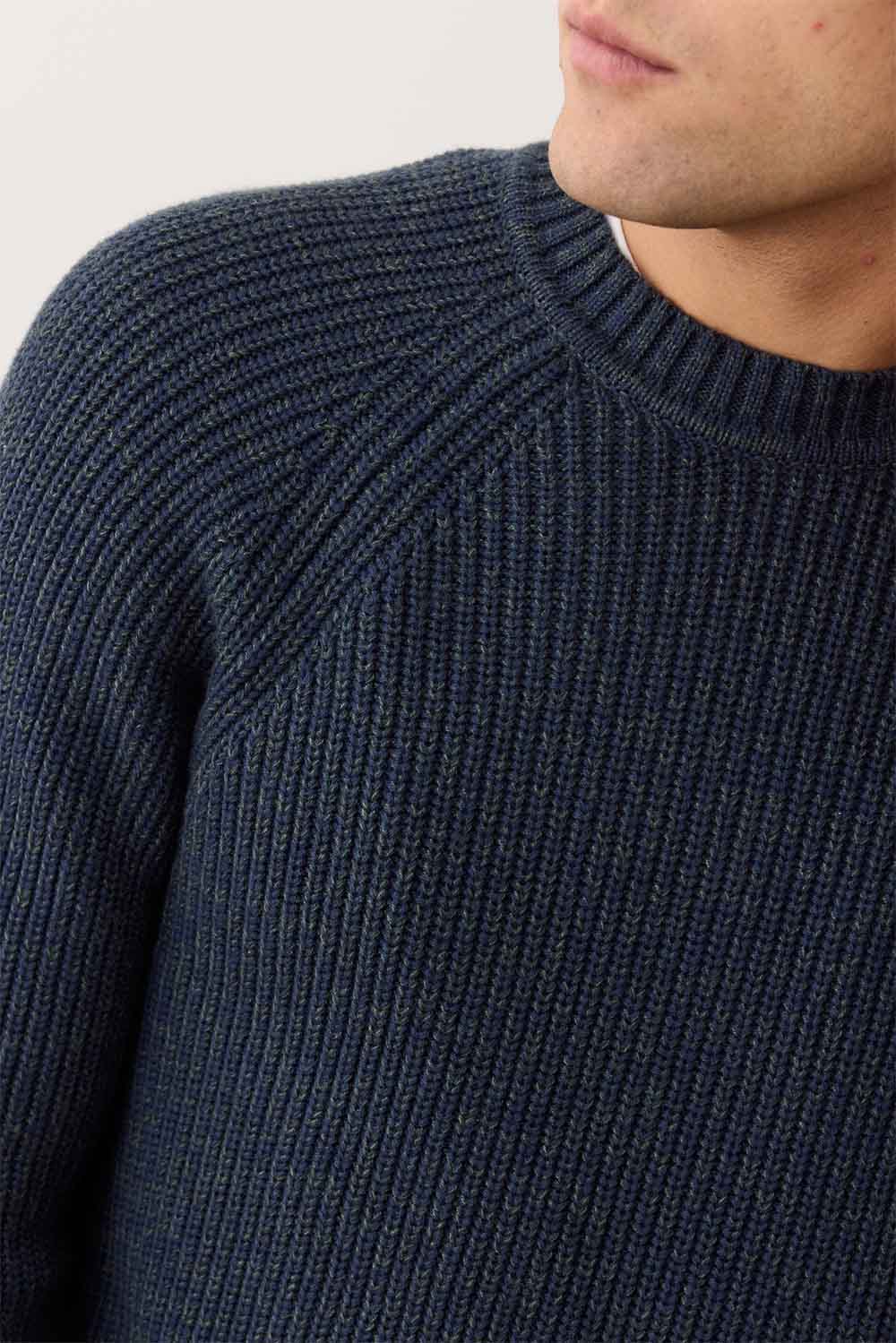 marine layer inverness crew sweater navy green detail
