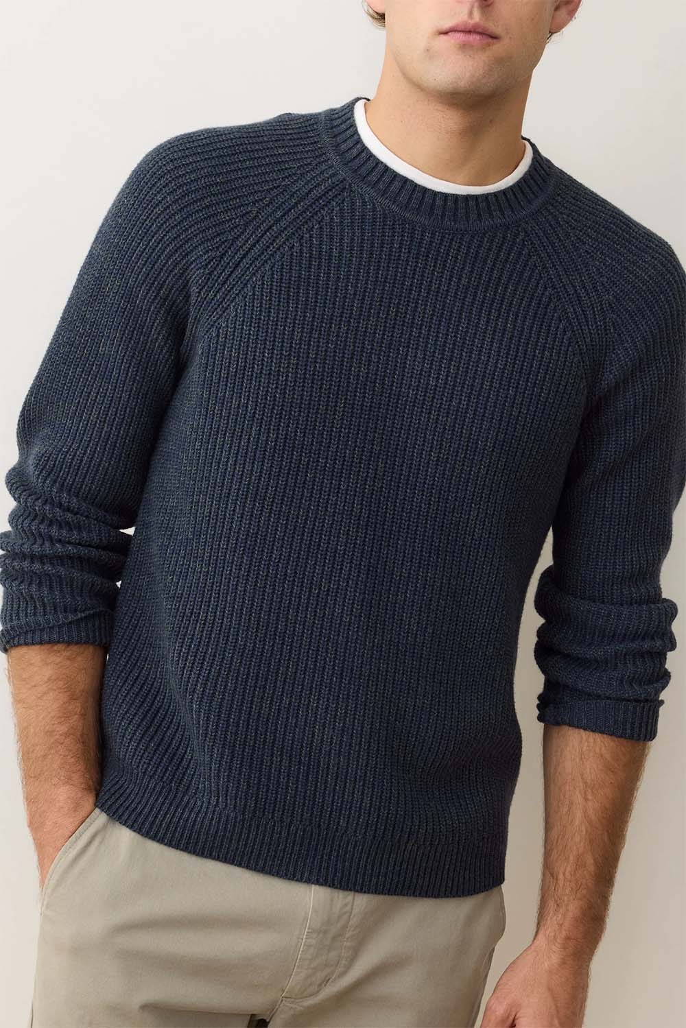 marine layer inverness crew sweater navy green front