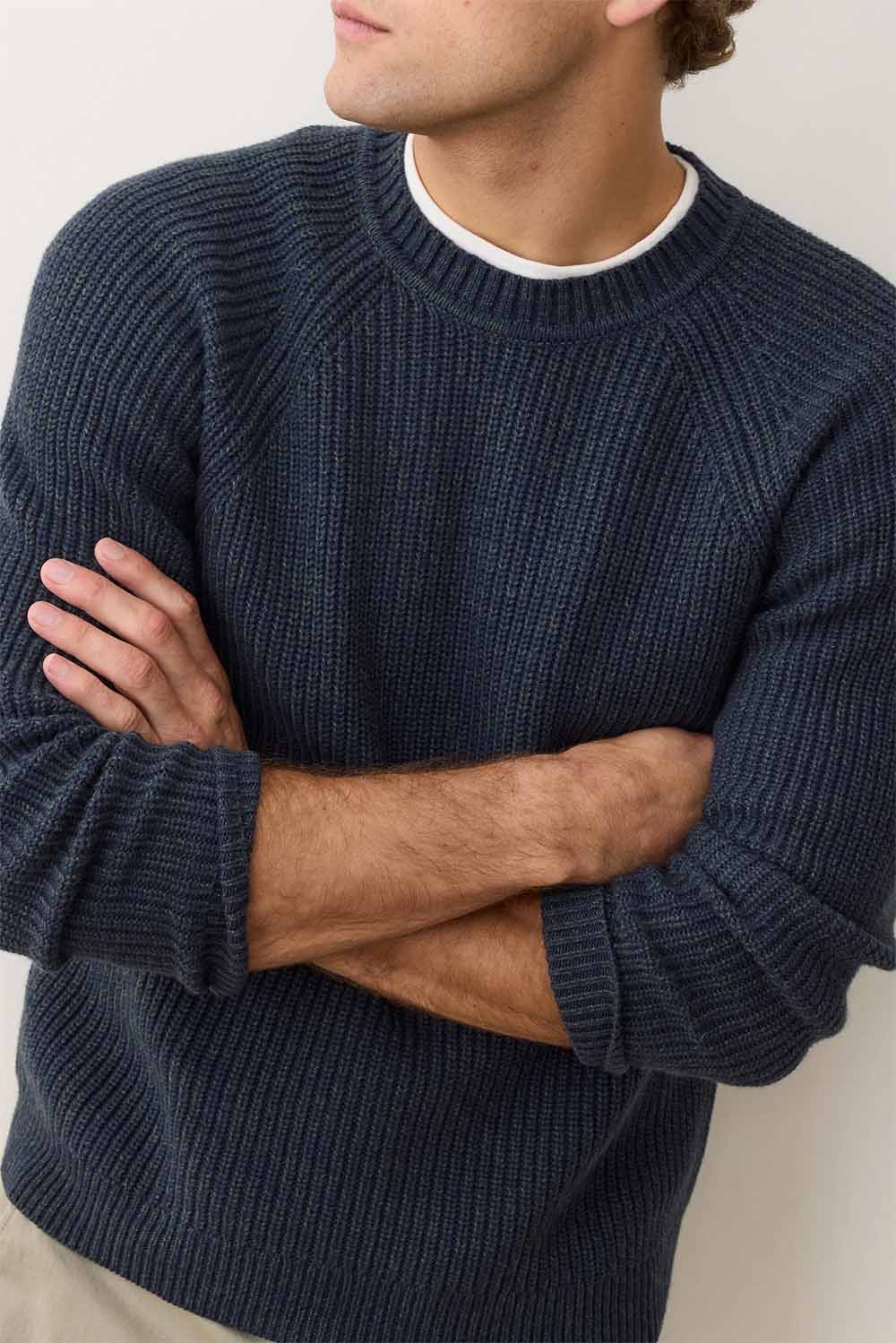 marine layer inverness crew sweater navy green profile