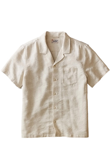 marine layer jacquard resort shirt natural tan flatlay