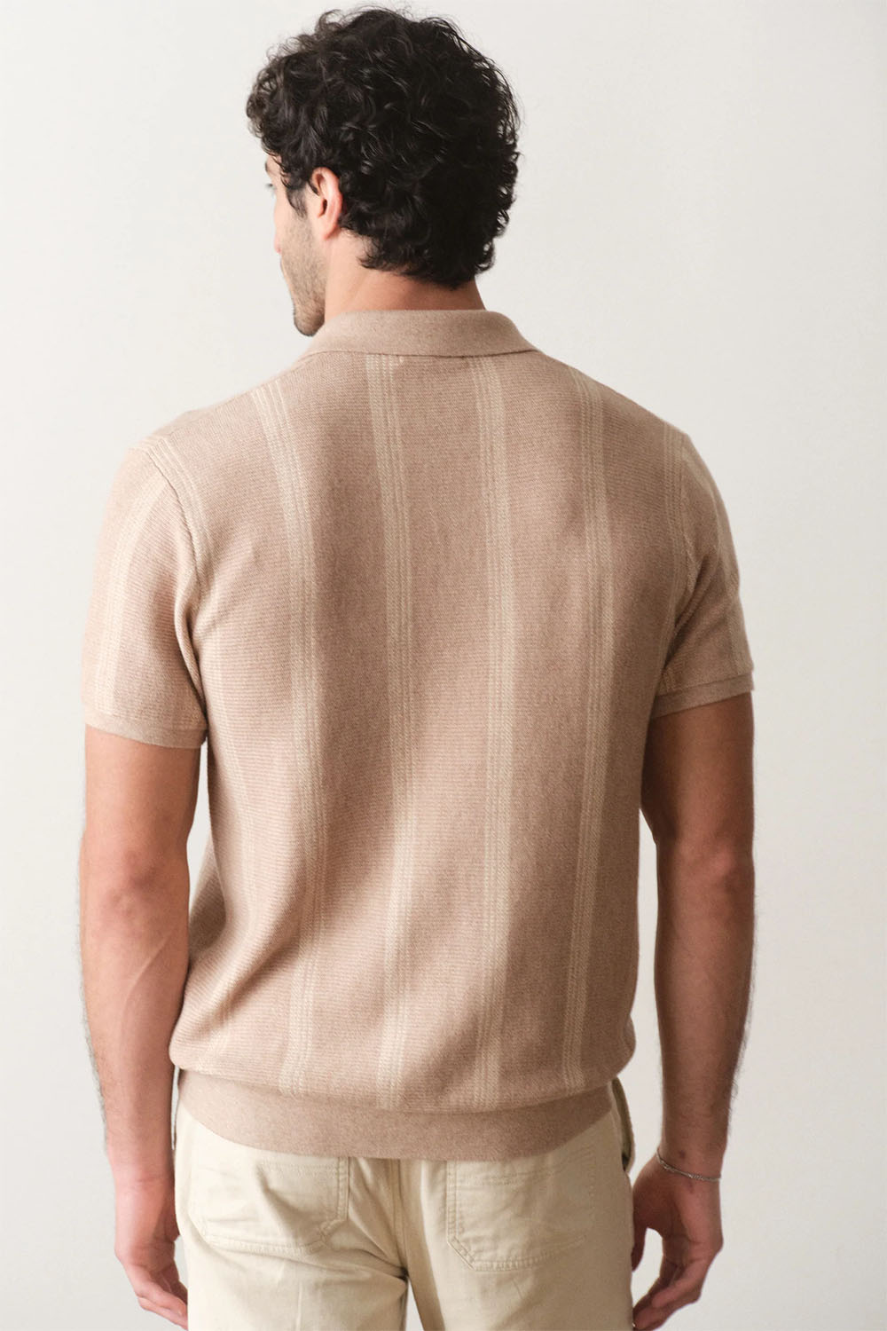 marine layer liam sweater polo driftwood stripe back