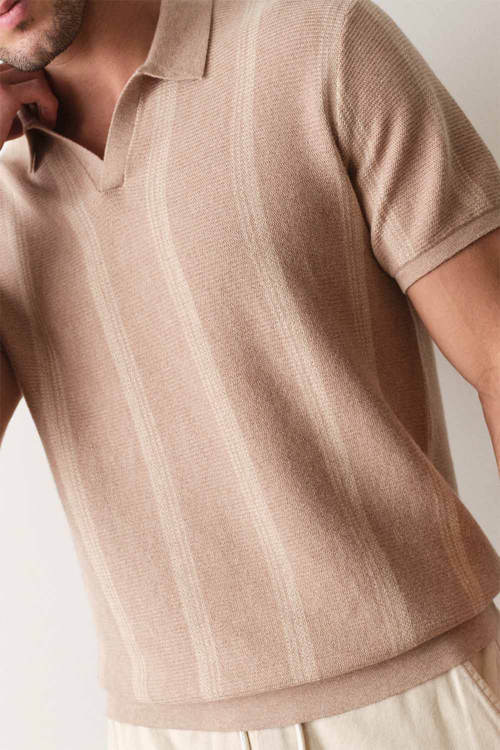 marine layer liam sweater polo driftwood stripe detail