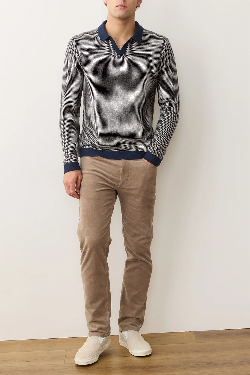 marine layer liam sweater polo navy driftwood
