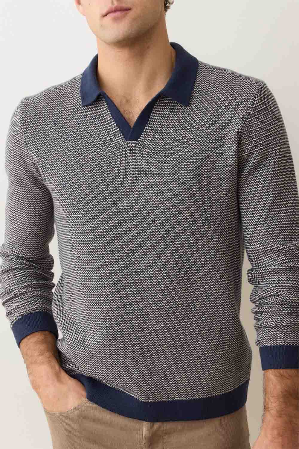 marine layer liam sweater polo navy driftwood front