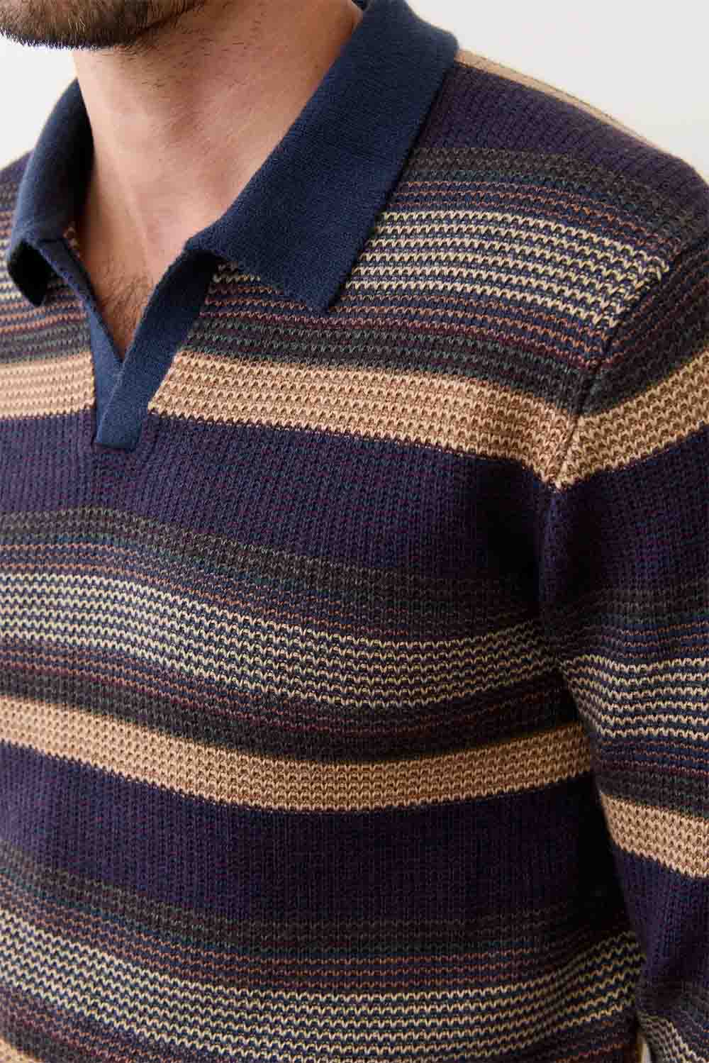 marine layer liam sweater polo warm multi stripe detail