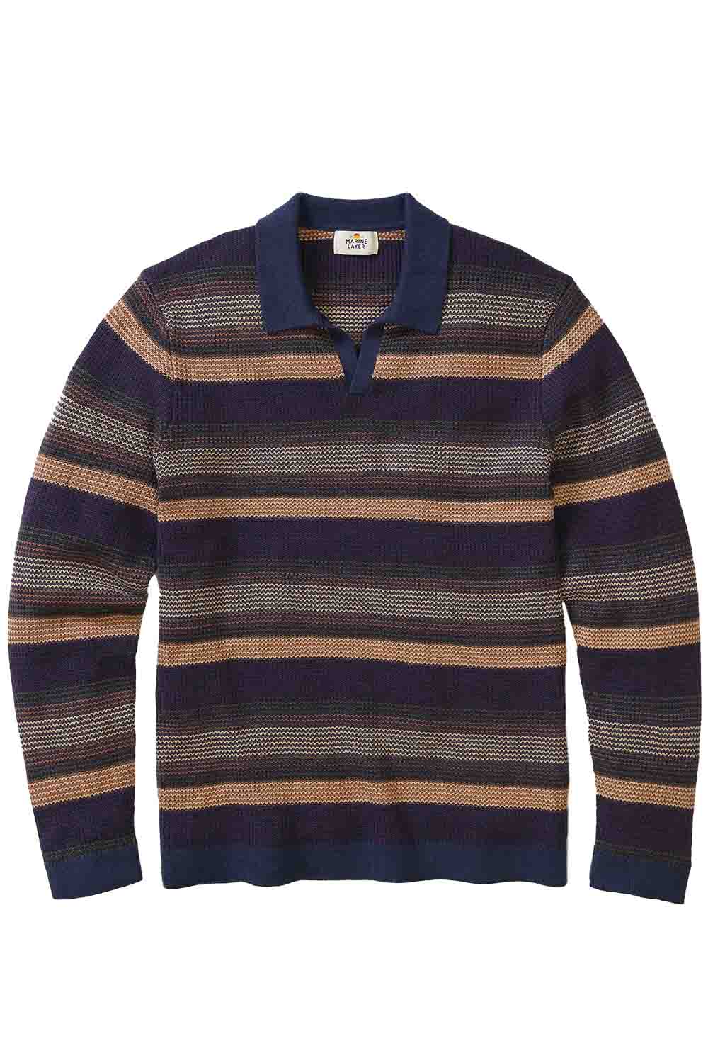 marine layer liam sweater polo warm multi stripe flatlay
