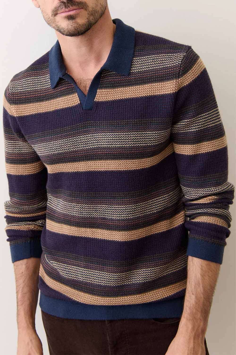 marine layer liam sweater polo warm multi stripe front