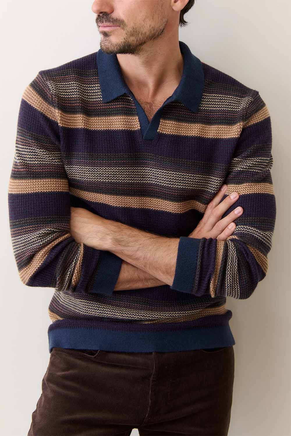 marine layer liam sweater polo warm multi stripe profile