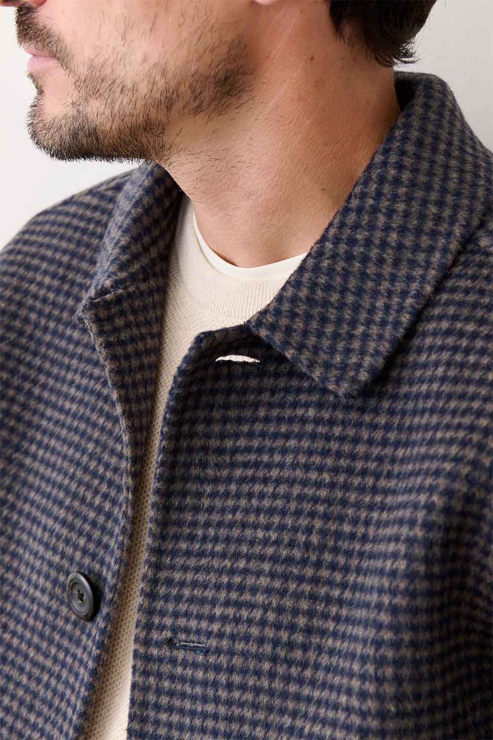 marine layer luca wool jacket navy taupe houndstooth detail