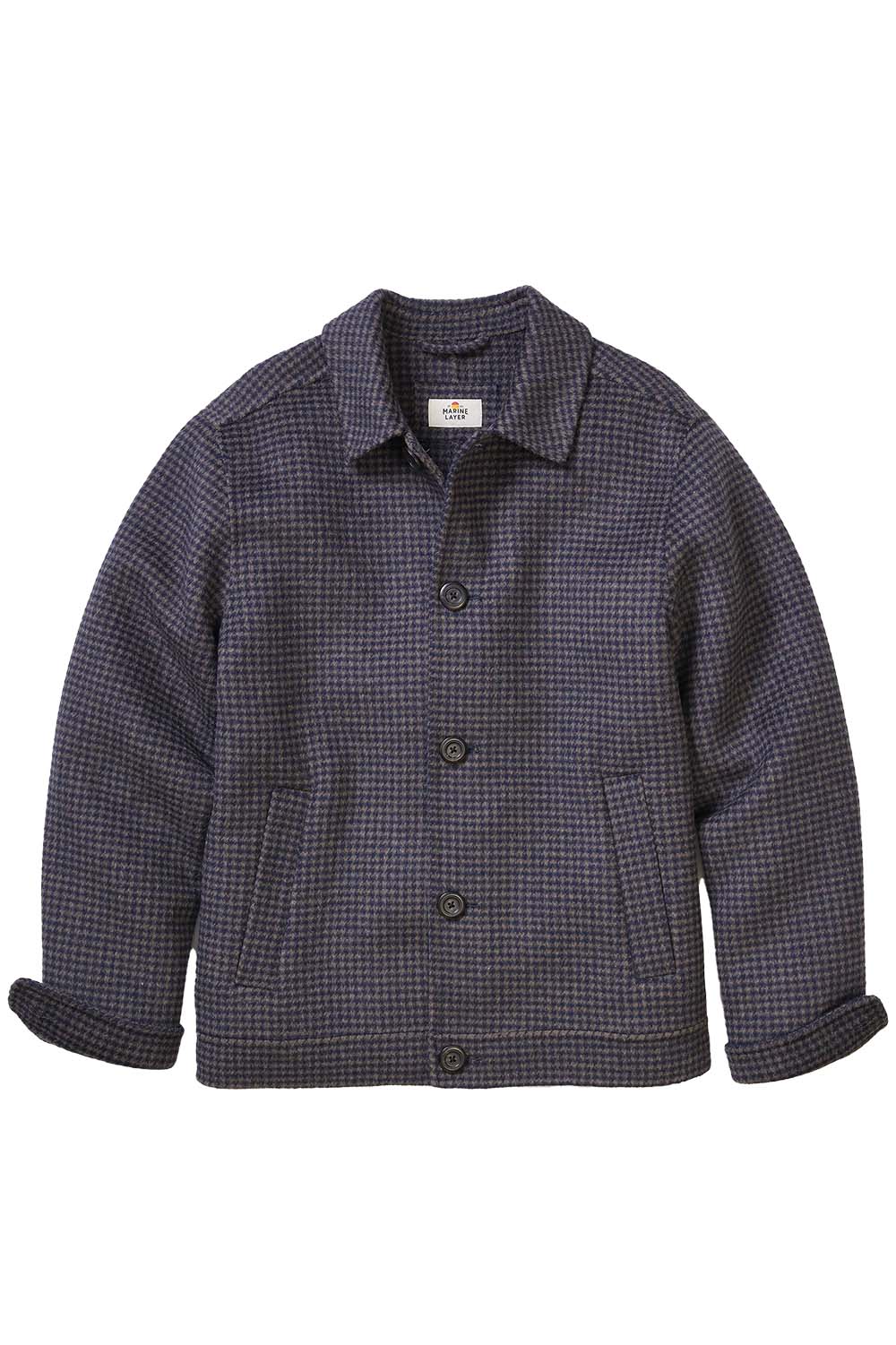 marine layer luca wool jacket navy taupe houndstooth flatlay