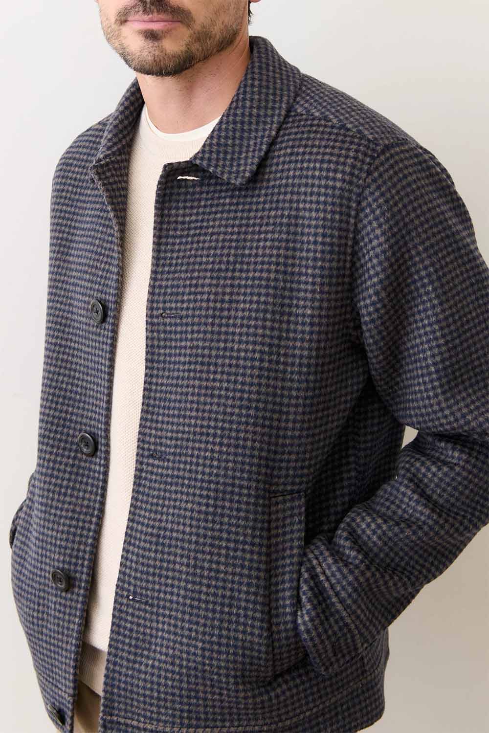 marine layer luca wool jacket navy taupe houndstooth side