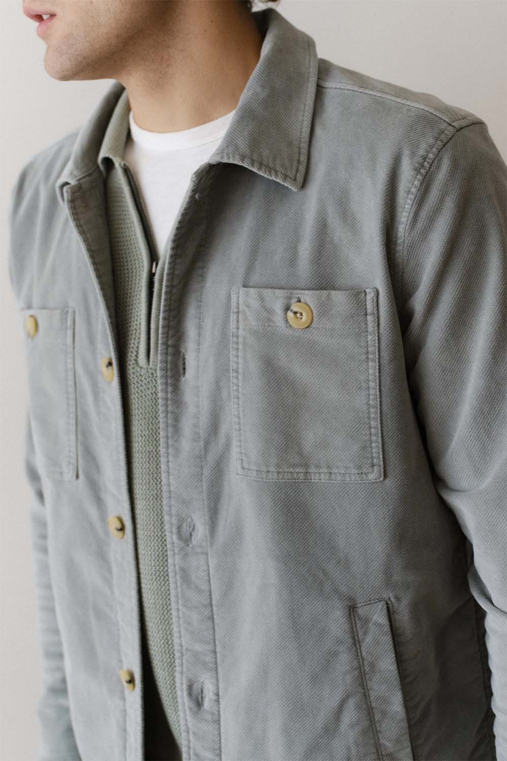 marine layer max moleskin overshirt slate detail