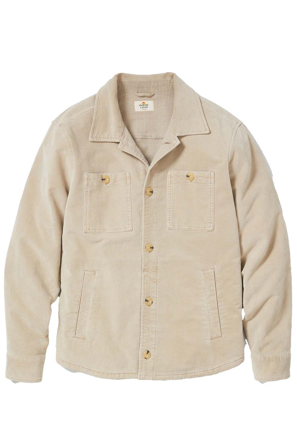 marine layer max moleskin overshirt taupe flatlay