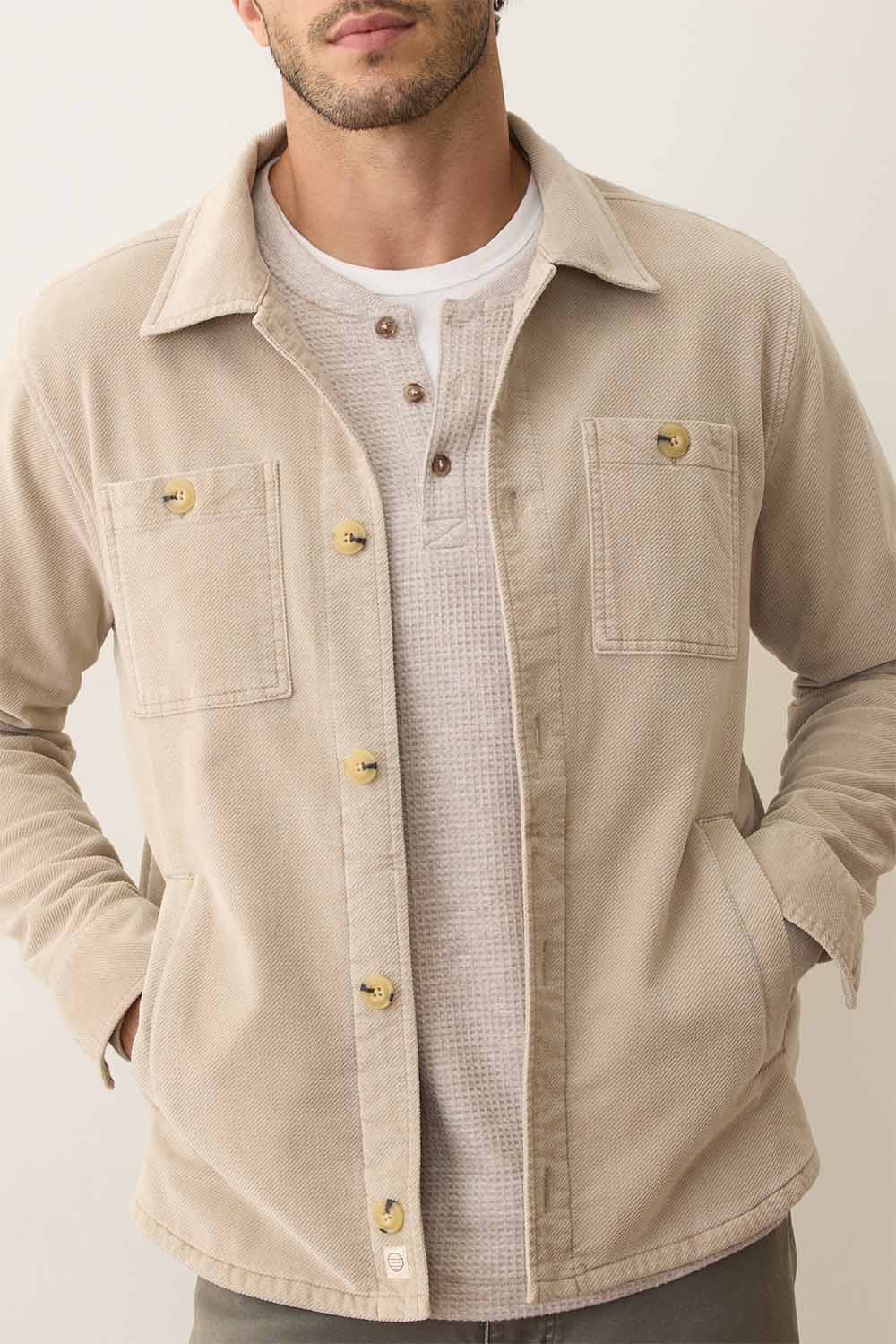 marine layer max moleskin overshirt taupe front