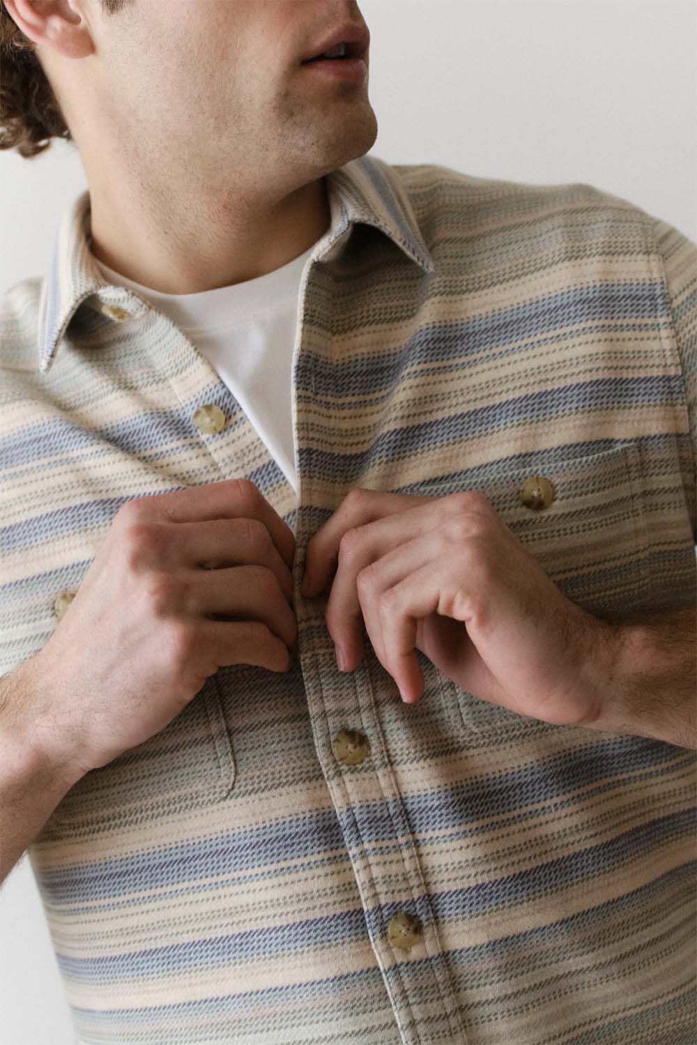 marine layer pacifica overshirt blue green baja stripe detail