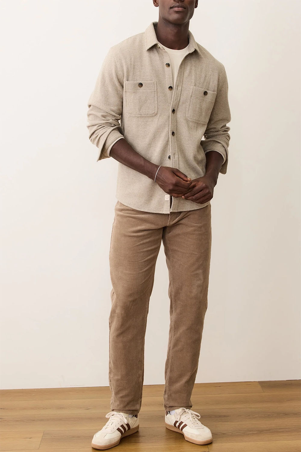 marine layer pacifica overshirt taupe herringbone