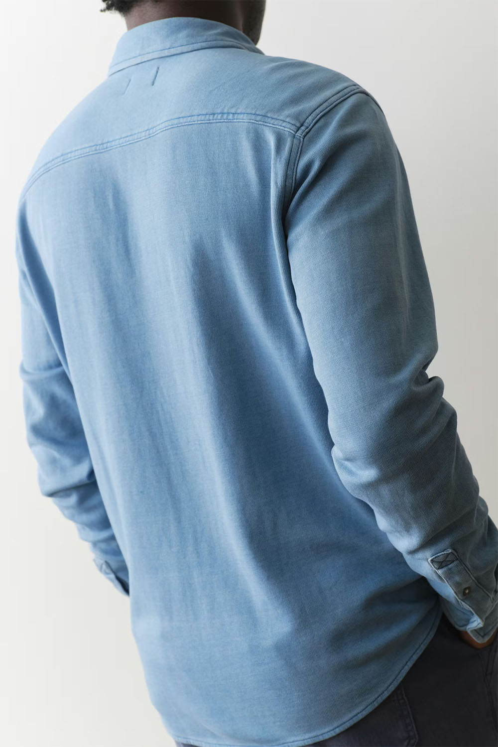 marine layer pacifica stretch shirt indigo back