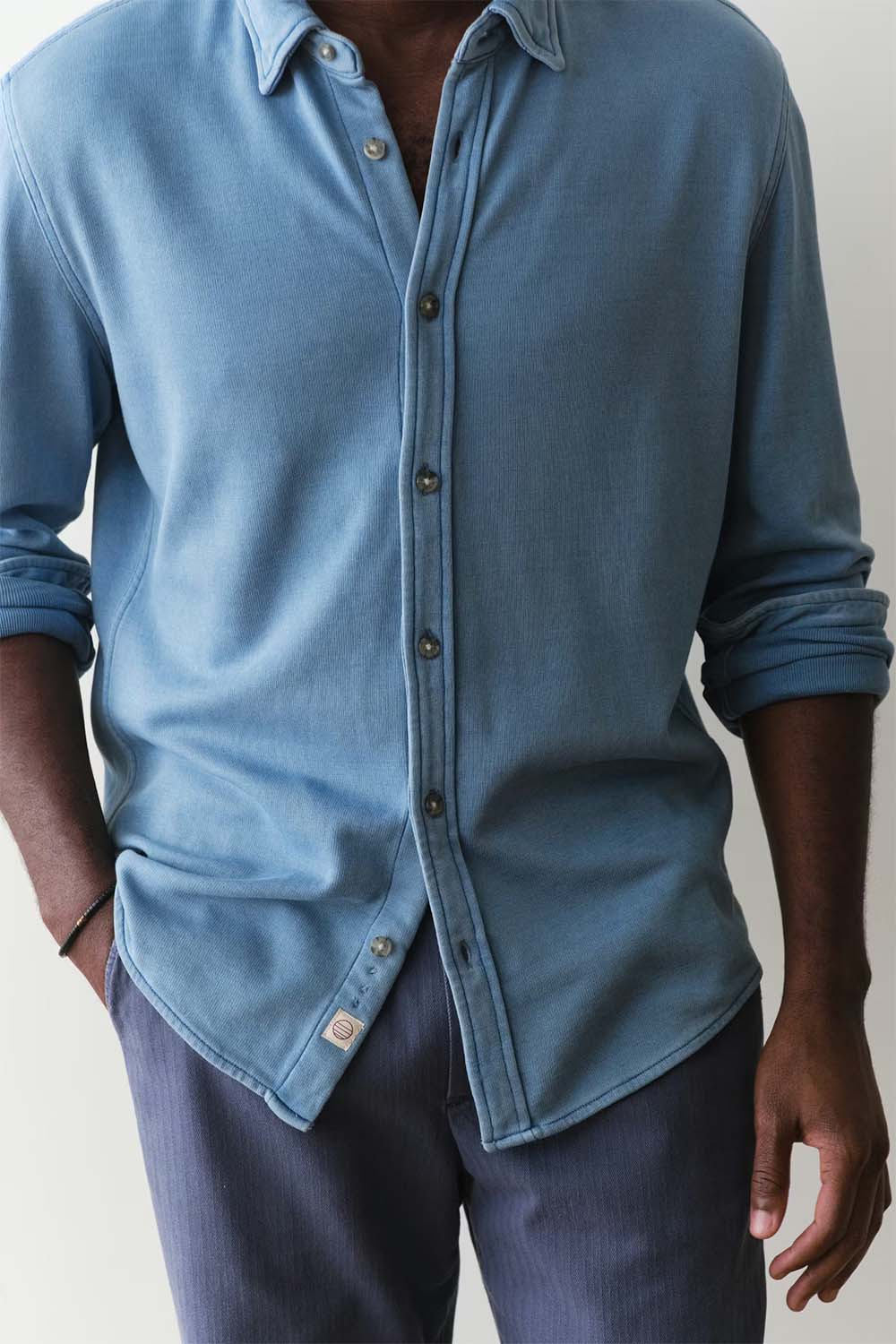marine layer pacifica stretch shirt indigo detail