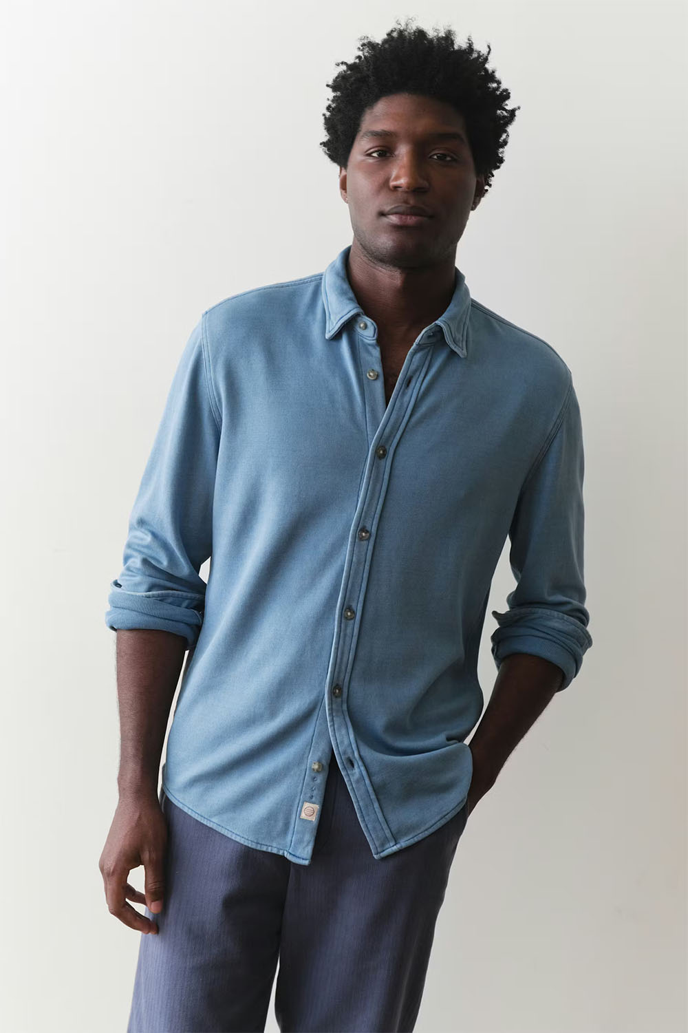 marine layer pacifica stretch shirt indigo front