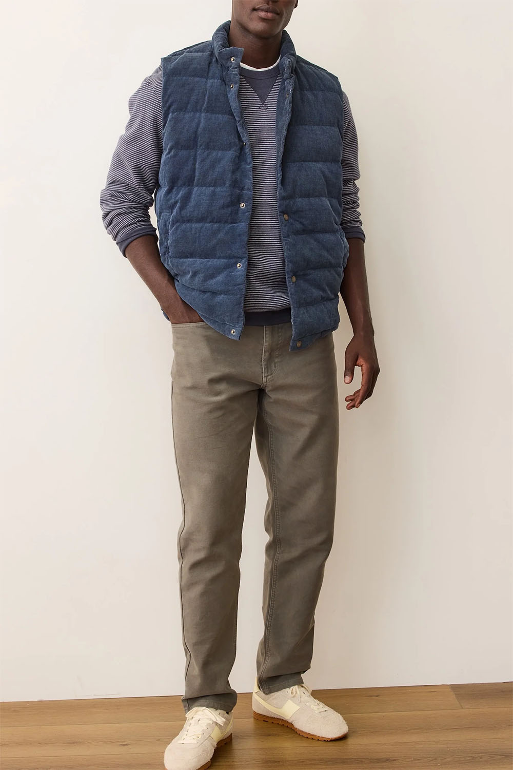 marine layer palisades cord puffer vest washed indigo