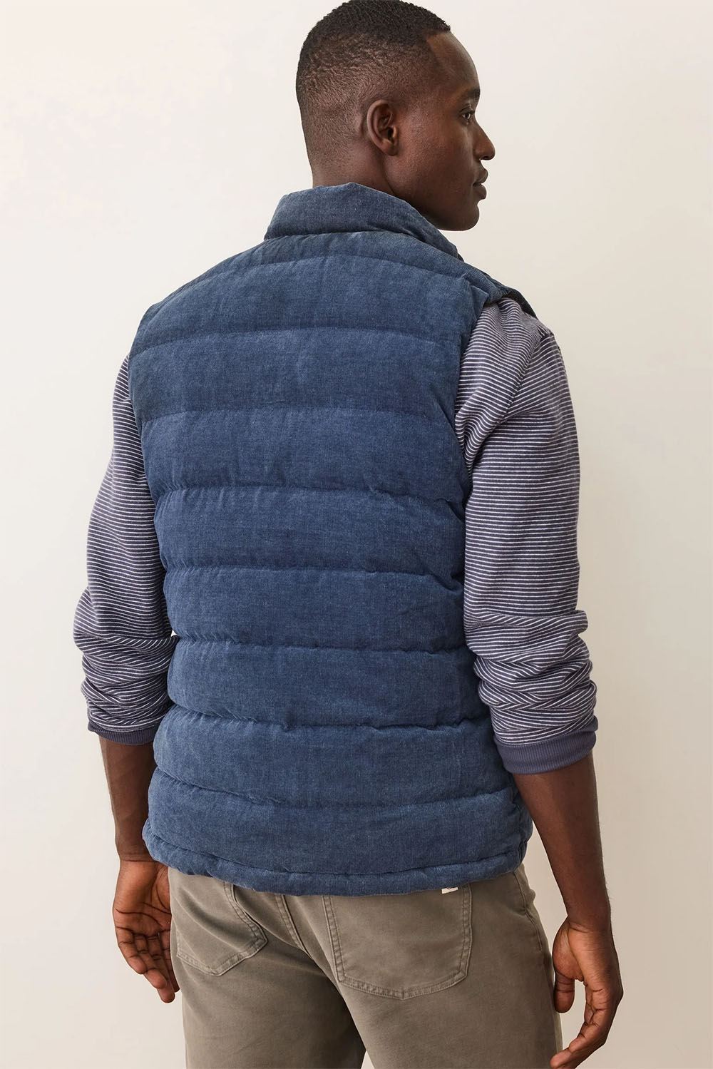 marine layer palisades cord puffer vest washed indigo back