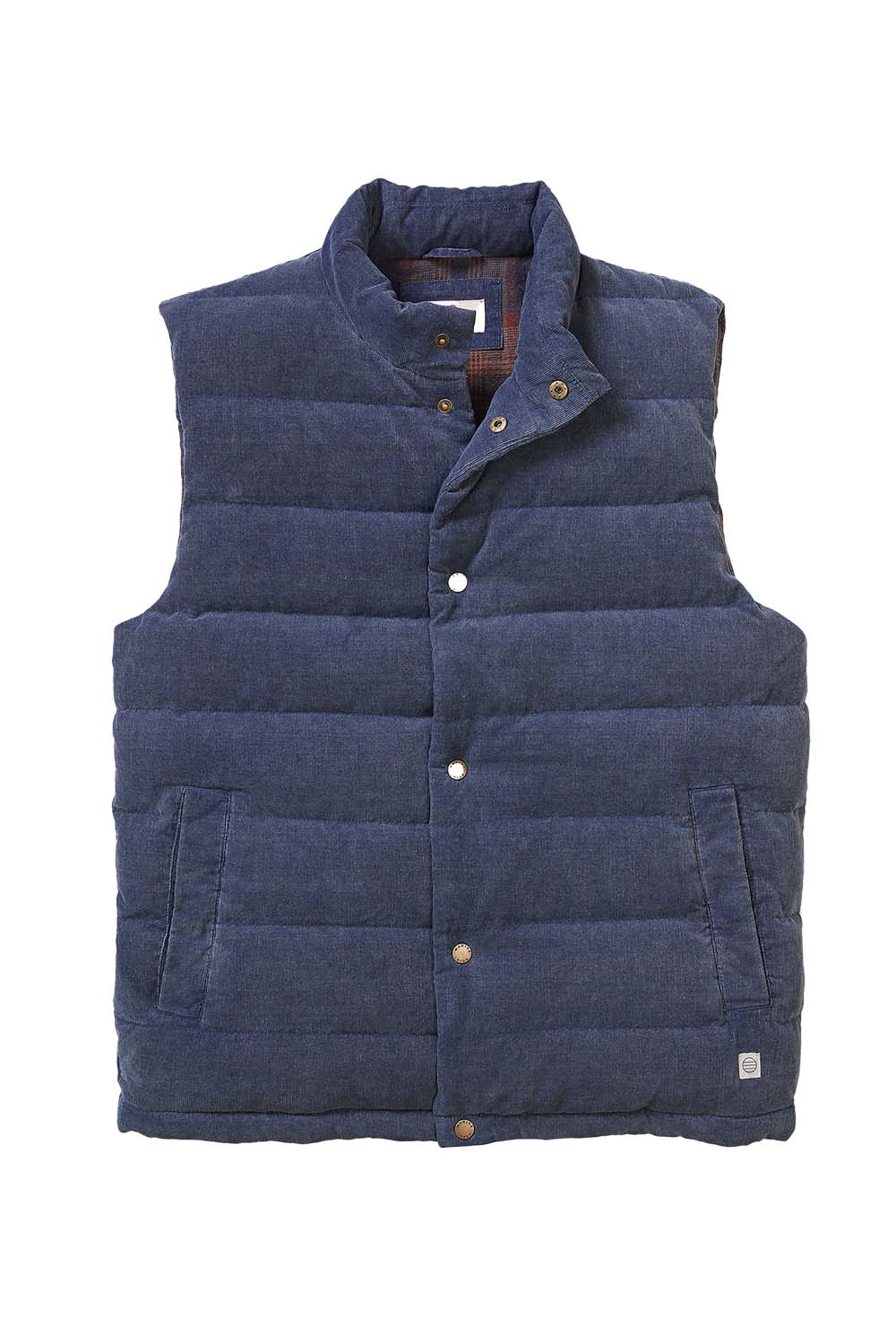 marine layer palisades cord puffer vest washed indigo flatlay 