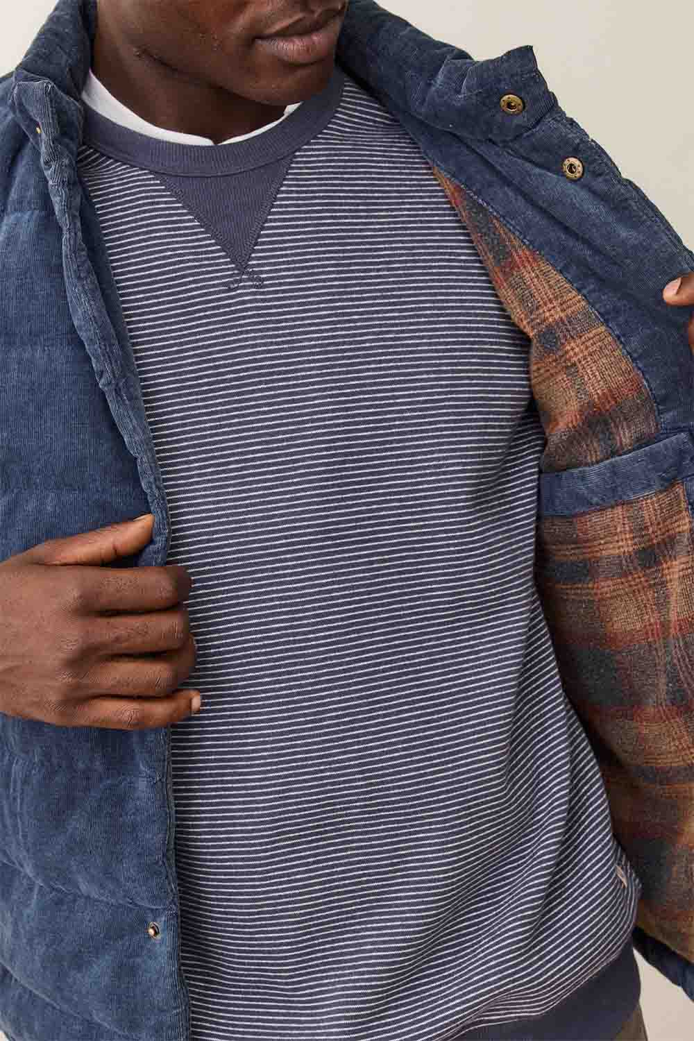 marine layer palisades cord puffer vest washed indigo inside