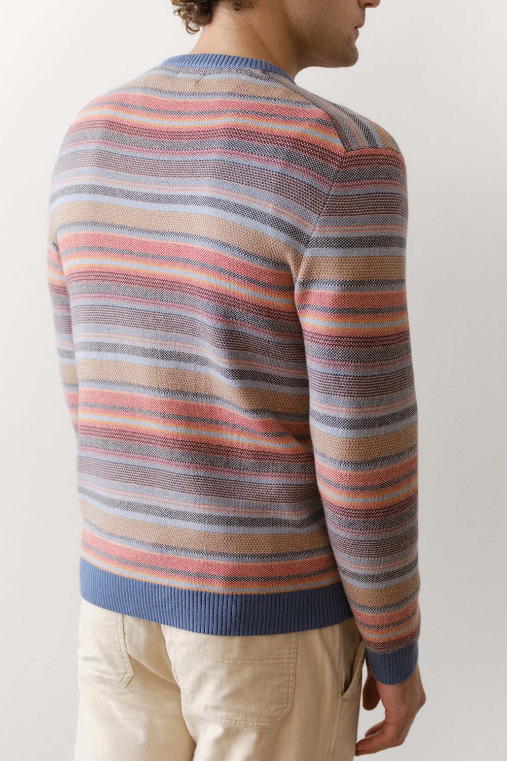 marine layer reed jacquard sweater multi baja stripe back