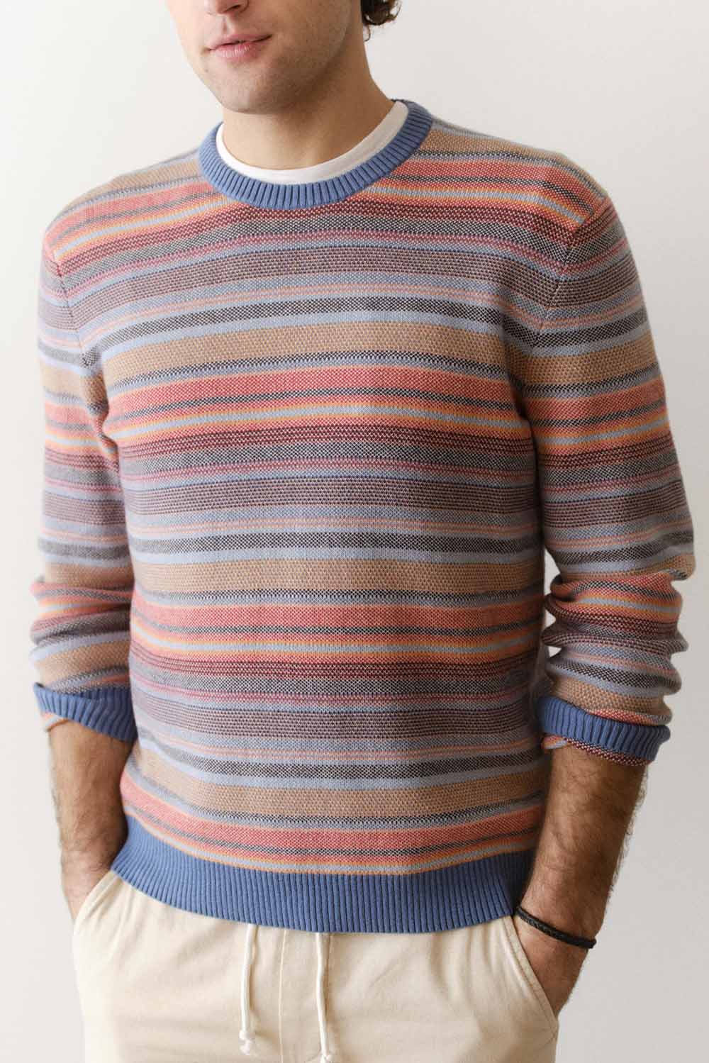 marine layer reed jacquard sweater multi baja stripe front