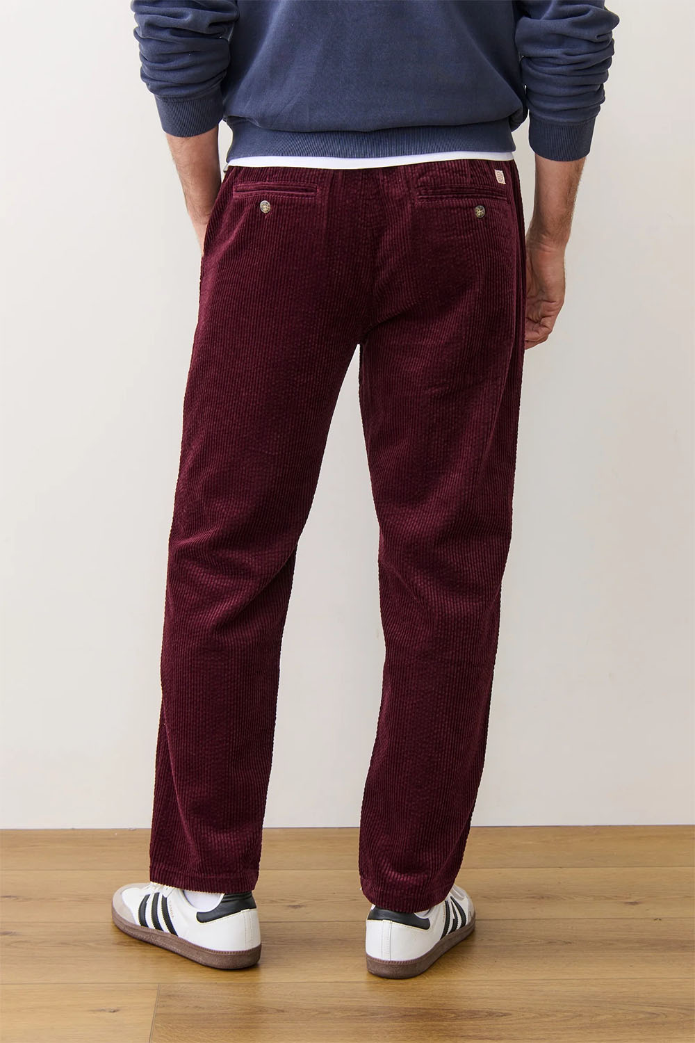 marine layer saturday cord pant dark burgundy back
