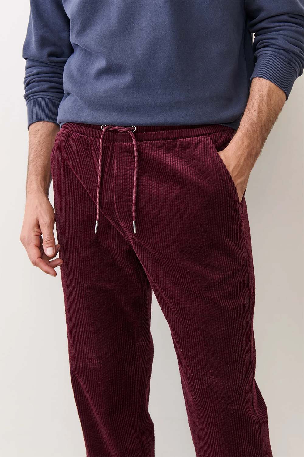 marine layer saturday cord pant dark burgundy detail