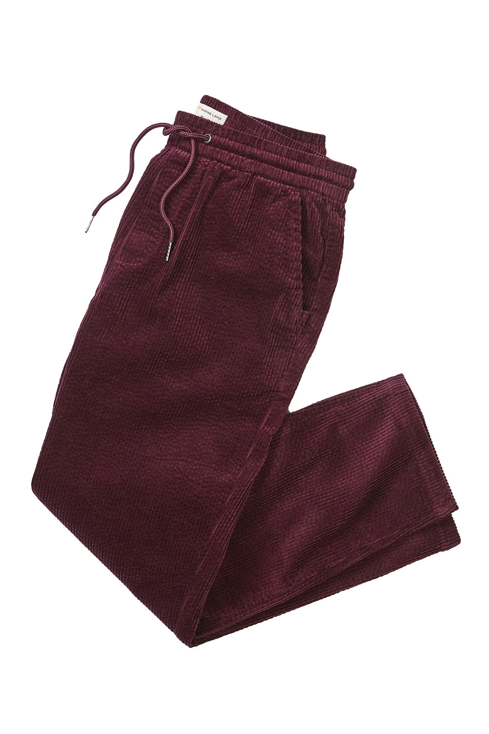 marine layer saturday cord pant dark burgundy flatlay
