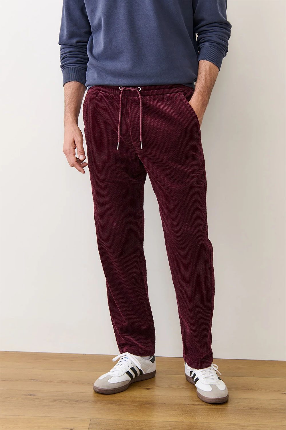 marine layer saturday cord pant dark burgundy front